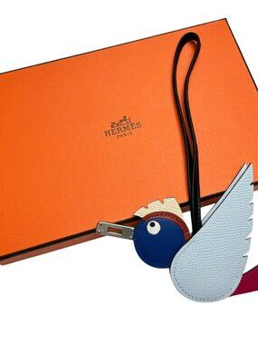 HERMES Birdy Bag Charm "Bleu Brume" Epsom Leather & "Blue Royale" Milo Leather P